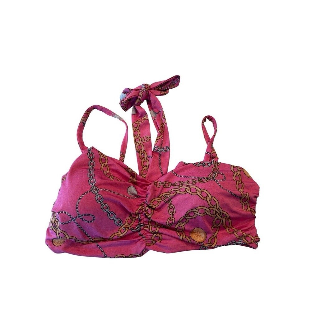 Almost Famous Pink Bikini Top Size 1X Chain Pattern Straps/neck